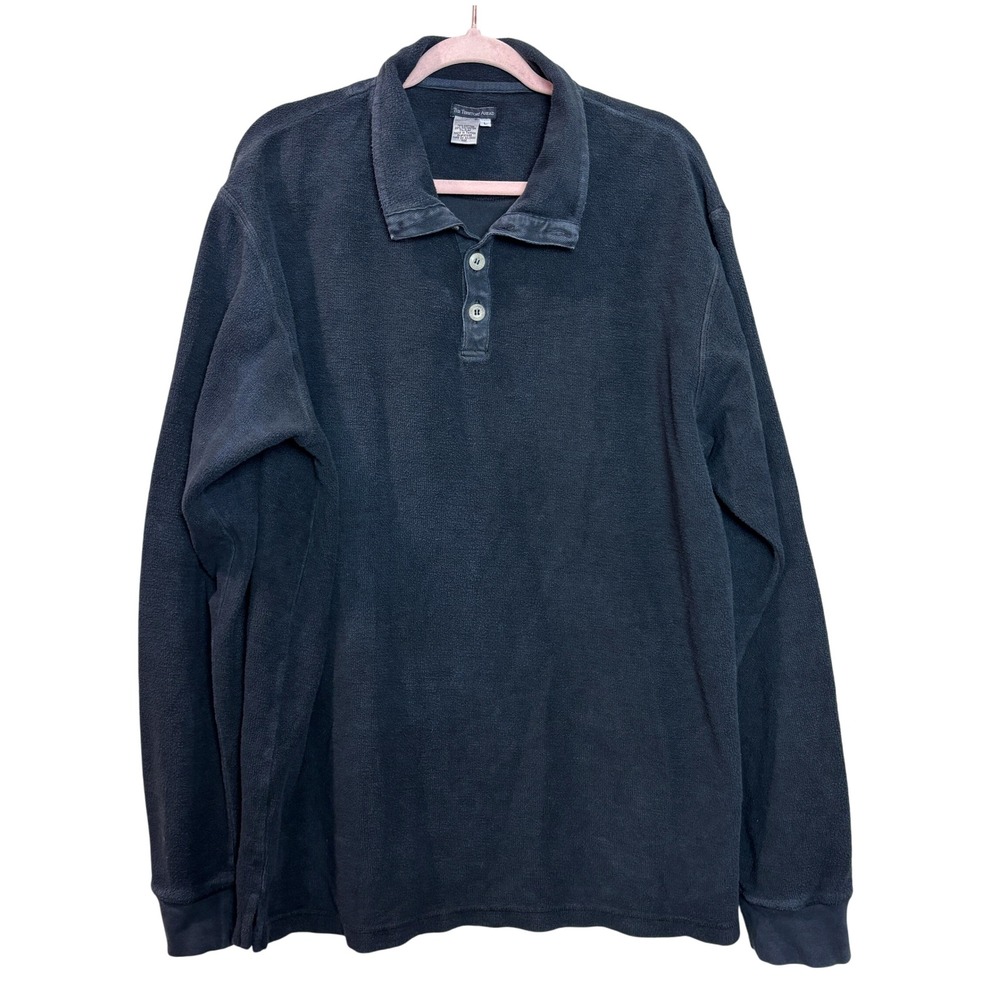 The Territory Ahead Terry Knit‎ Henley Mens L Navy Blue Cotton Blend Casual Chic